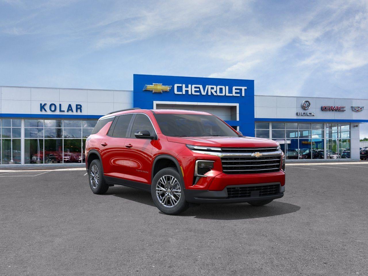2026 Chevrolet Traverse LT in Radiant Red Tintcoat — front three-quarter view