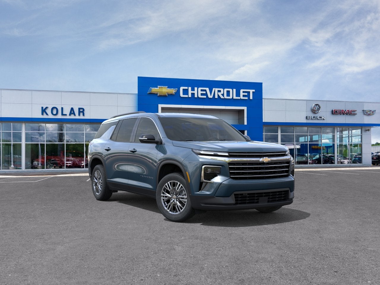 2026 Chevrolet Traverse LT in Lakeshore Blue Metallic — front three-quarter view