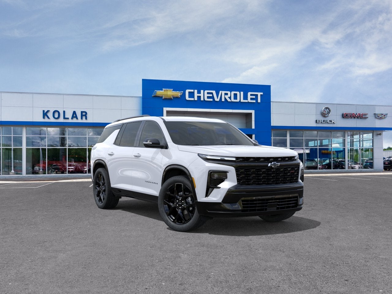2026 Chevrolet Traverse RS in Polar White Tricoat — front three-quarter view