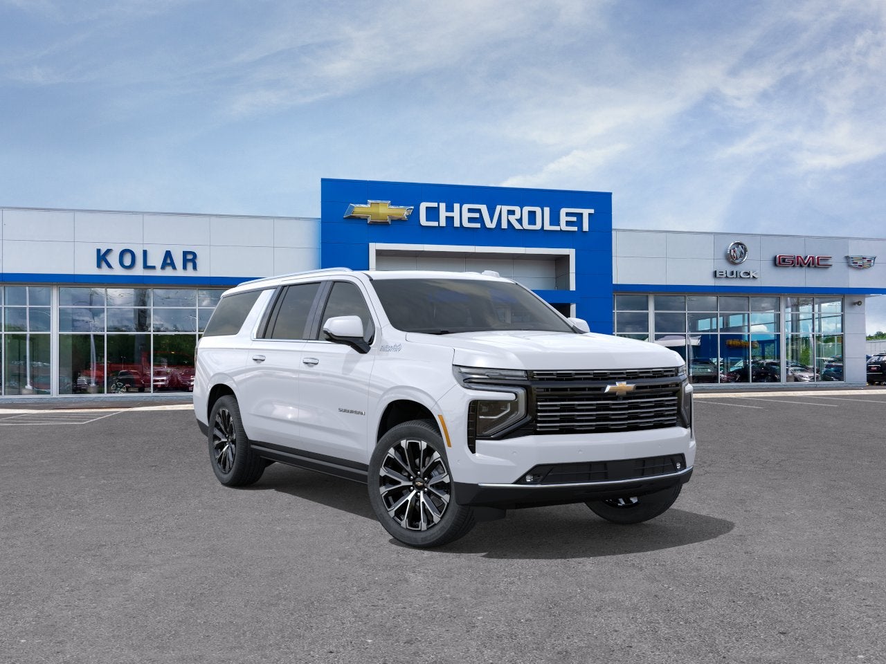 2026 Chevrolet Suburban High Country in Polar White Tricoat — front three-quarter view