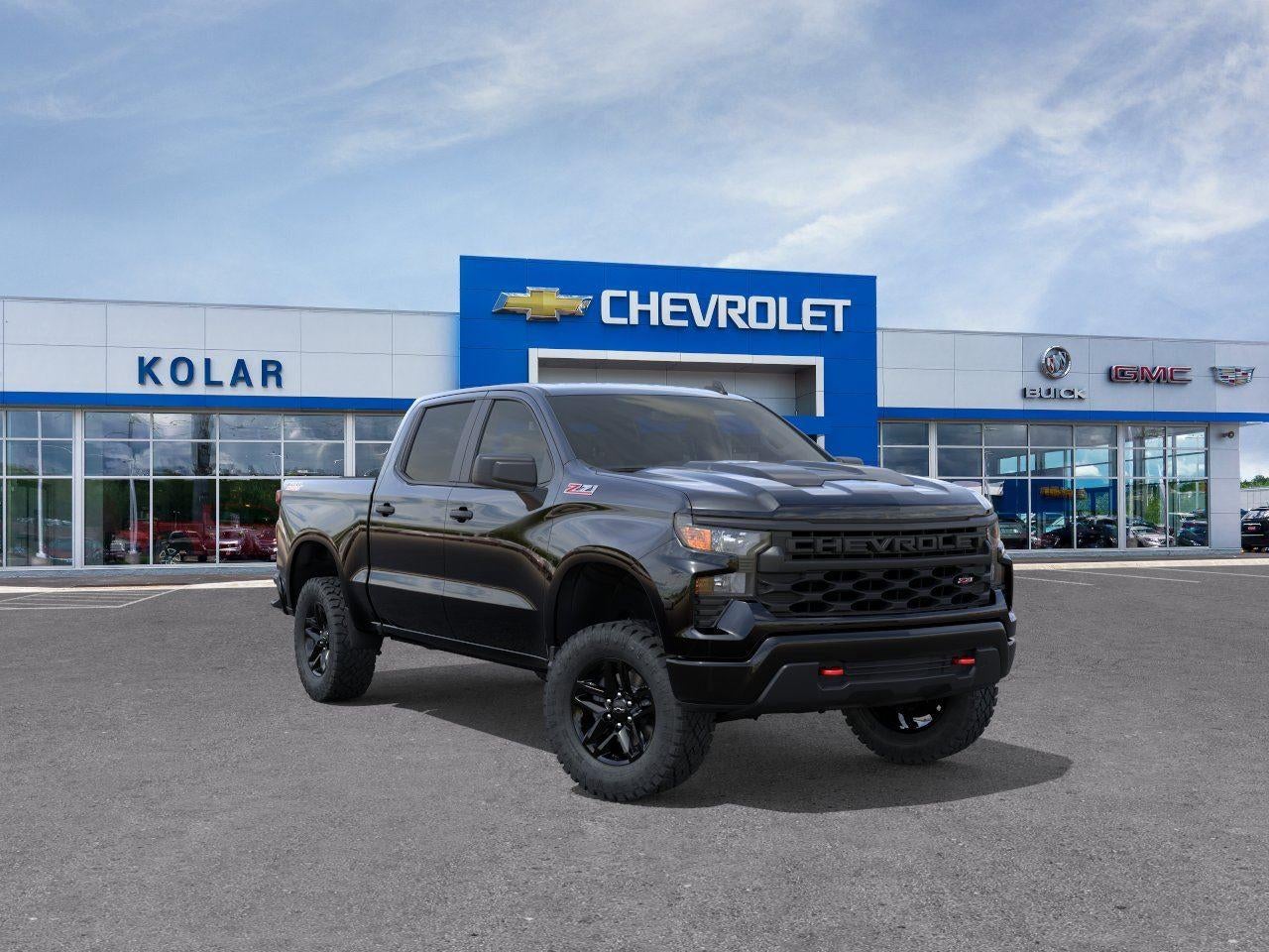 2026 Chevrolet Silverado 1500 Custom Trail Boss in Black — front three-quarter view